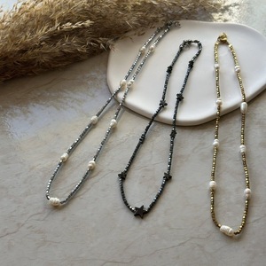 Hematite necklace - ημιπολύτιμες πέτρες, μαργαριτάρι, αστέρι, αιματίτης, κοντά