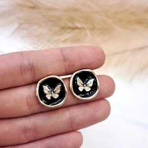 Vintage butterfly earring/ Σκουλαρίκια vintage με πεταλούδα σε χρώμα μαύρο με χρυσό - ασήμι, ορείχαλκος, καρφωτά, boho, νυφικά - 2