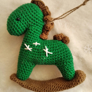 Πλεκτό κουνιστό αλογάκι στολίδι πράσινο (13cm) - νήμα, χριστουγεννιάτικα δώρα, στολίδια - 4