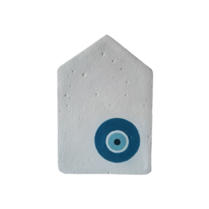 Διακοσμητικό σπιτάκι μάτι επιτραπέζιο τσιμεντένιο άσπρο-μπλε11,5εκΧ8εκ2,5εκ - σπίτι, τσιμέντο, ματάκια, διακοσμητικά, γούρια