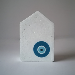 Διακοσμητικό σπιτάκι μάτι επιτραπέζιο τσιμεντένιο άσπρο-μπλε11,5εκΧ8εκ2,5εκ - σπίτι, τσιμέντο, ματάκια, διακοσμητικά, γούρια - 2