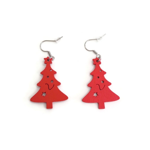 Ξύλινα Σκουλαρίκια Χριστουγεννιάτικο Δέντρο - ξύλο, μοντέρνο, κοσμήματα, χριστουγεννιάτικα δώρα, δέντρο - 2