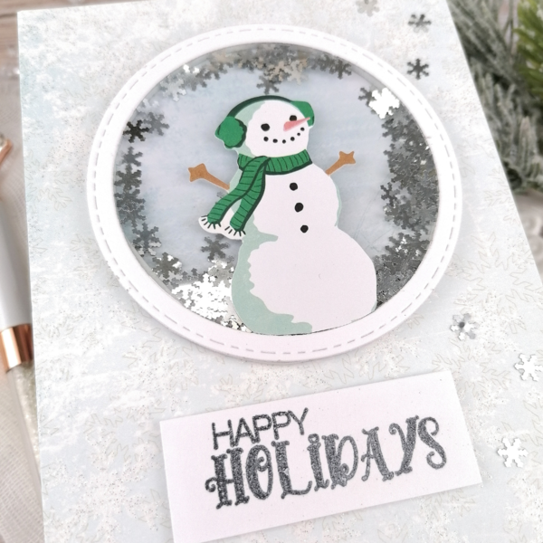 Χριστουγεννίατικη Ευχετήρια Κάρτα (Shaker card) με χιονονιφάδες - χαρτί, χιονονιφάδα, ευχετήριες κάρτες - 2