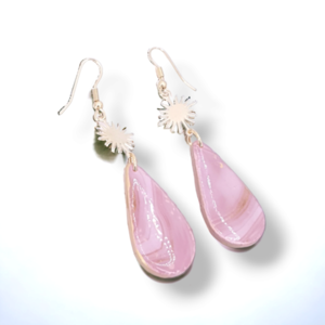 "Pink marble drop" I Χειροποίητα μοντέρνα κρεμαστά σκουλαρίκια από πολυμερικό πηλό 7 cm - χρώμα ροζ / χρυσό - ήλιος, πηλός, κρεμαστά, νυφικά, γάντζος