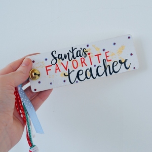 Κουτί δώρου για δασκάλους με χριστουγεννιάτικο μπισκότο, σελιδοδείκτη/στολίδι και μία κάρτα ευχών - ξύλο, δασκάλα, σετ δώρου - 3