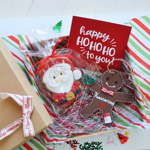 Κουτί δώρου με χριστουγεννιάτικο μπισκότο, προσωποποιημένο στολίδι gingerbread και μία κάρτα - ξύλο, σετ δώρου, προσωποποιημένα - 2
