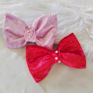 Χειροποίητος φιογκος για τα μαλλιά με βελούδο και πέρλες και μπαρέτα σε κόκκινο, μπορντό, μαύρο, ροζ 1τμχ 14,5 cm - ύφασμα, φιόγκος, βελούδο, χριστουγεννιάτικα δώρα, hair clips - 4
