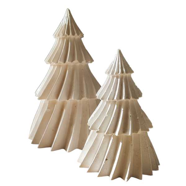 Σετ 2 χριστουγεννιάτικα δέντρα σε φυσικό λευκό με χρυσές λεπτομέρειες - vintage, τσιμέντο, διακοσμητικά, χριστούγεννα, δέντρο