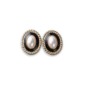 Vintage oval earings/ Σκουλαρίκια vintage σε χρώμα μαύρο , ασπρό και χρυσό - ασήμι, ορείχαλκος, καρφωτά, boho, νυφικά
