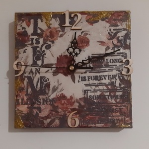 Ρολόι τετράγωνο τριαντάφυλλα - ξύλο, τοίχου, επιτραπέζια - 4