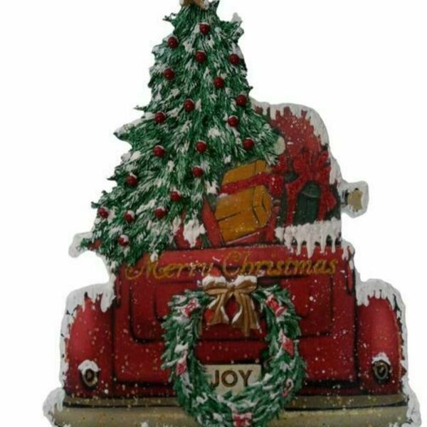 Φωτισμένο, Χριστουγεννιατικο , ξύλινο φορτηγό, φορτωμένο με χιονισμένο δέντρο, στεφανι και δωρα!!!! - ξύλο, διακοσμητικά, χριστουγεννιάτικα δώρα