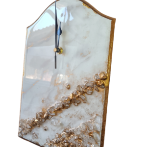 Χειροποίητο ρολόι τοίχου με βάση mdf, σχεδιασμό υγρού γυαλιού και κρυσταλλάκια - ξύλο, γυαλί, τοίχου - 3