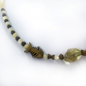 Κολιέ με χάντρες από σιντέφι (mother of pearl) και lemon quartz - ημιπολύτιμες πέτρες, ορείχαλκος - 4