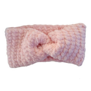 Πλεκτή βελούδινη ροζ κορδέλα μαλλιών headband βρεφική με δέσιμο τουρμπάνι (20*10cm) - νήμα, βελούδο, αξεσουάρ μαλλιών, headbands
