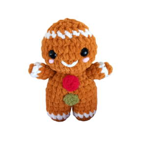 Πλεκτό κουκλάκι μπισκοτένιο ανθρωπάκι (Gingerbread man) μεσαίο 21 εκ. - λούτρινα, χριστουγεννιάτικα δώρα