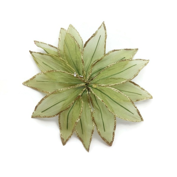 Καρφίτσα πράσινο λουλούδι γκλίτερ ύφασμα πράσινο 18εκ - ύφασμα
