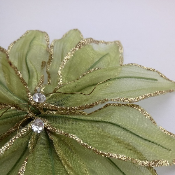 Καρφίτσα πράσινο λουλούδι γκλίτερ ύφασμα πράσινο 18εκ - ύφασμα - 3