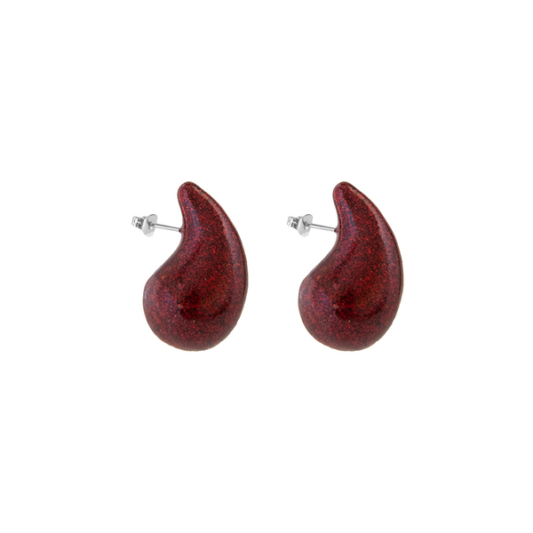 Σκουλαρίκια Ατσάλι Φούσκα "Red Bubble" - καρφωτά, ατσάλι, σμαλτο, μεγάλα, καρφάκι