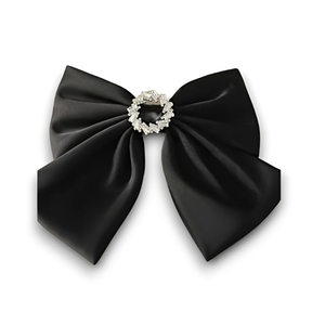 Satin bow clip Black / σατέν φιόγκος μαύρος με πέτρες διακοσμητικές - ύφασμα, hair clips