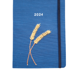 Ημερήσιο ημερολόγιο 2024 μπλε με κεντημένο εξώφυλλο στάχυα - ημερολόγια