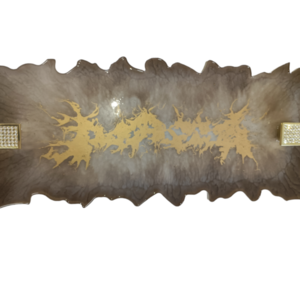 Χειροποίητος διακοσμητικός δίσκος από υγρό γυαλί σε απαλό μόκα χρώμα, μπεζ περλέ χρώμα και χρυσές λαβές με στρας διαστάσεων 36εκ x 16εκ. - γυαλί, είδη γάμου, εποξική ρητίνη, γενική διακόσμηση, γάμος και βάπτιση - 5