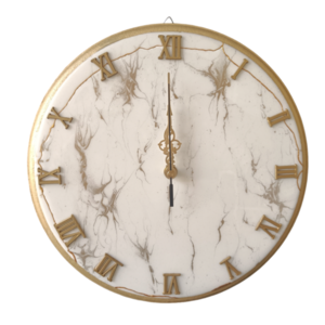 Χειροποίητο ρολόι τοίχου με βάση mdf και σχεδιασμό με υγρό γυαλί σε λευκό - χρυσό συνδυασμό - ξύλο, γυαλί, τοίχου