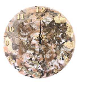 Χειροποίητο ρολόι τοίχου 30εκ με βάση mdf ξύλο και σχεδιασμό με υγρό γυαλί, χρώματα οινοπνεύματος και φύλλα χρυσού. - ξύλο, γυαλί, τοίχου - 2