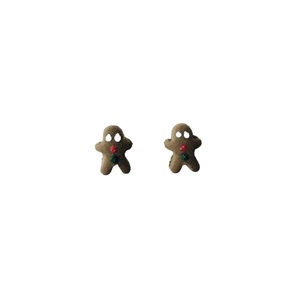 Gingerbread- Μικροσκοπικά σκουλαρίκια από πολυμερικό πηλό - πηλός, καρφωτά, μικρά, ατσάλι, φθηνά