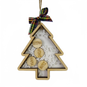 Ξύλινο Χριστουγενιάτικο Στολίδι 3D "Χριστουγεννιάτικο Δέντρο"- Με τα ονόματα της οικογένειας - ξύλο, plexi glass, στολίδια, δέντρο, προσωποποιημένα