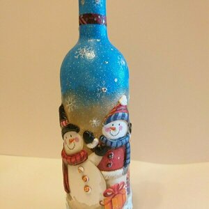 Μπουκάλι Χιονάνθρωπος - γυαλί, πηλός, διακοσμητικά