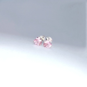 Ασημένια 925° σκουλαρίκια με ροζ πετρούλα σε σχήμα καρδιάς - στρας, ασήμι 925, καρδιά, μικρά, φθηνά - 5