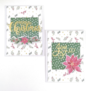 Ευχετήρια Κάρτα για τα Χριστούγεννα (10,4x14εκ.) σετ των 2 σε πράσινα και φούξια χρώματα - χαρτί, ευχετήριες κάρτες
