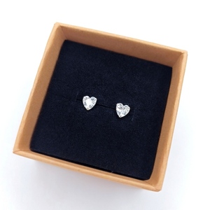 Ασημένια 925° σκουλαρίκια με διαφανή πετρούλα σε σχήμα καρδιάς - στρας, ασήμι 925, καρδιά, μικρά, φθηνά - 2