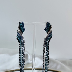 “Blue Night” earrings - στρας, χαλκός, κρεμαστά - 2