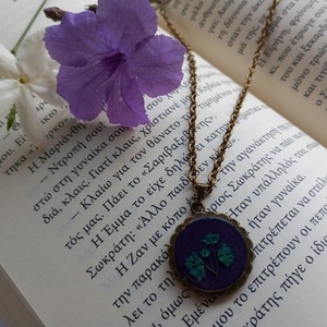 Μενταγιόν "blue flower wears purple" - κοντά, λουλούδι, μπρούντζος, φθηνά, μενταγιόν - 2