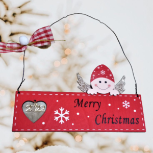 Ξύλινο χριστουγεννιάτικο κρεμαστό διακοσμητικό για παιδικό δωμάτιο σε κόκκινο χρώμα ( 17,5 χ 17 εκ. ) - ξύλο, δώρα για παιδιά, διακοσμητικά, αγγελάκι, διακοσμητικό παιδικού δωματίου - 5