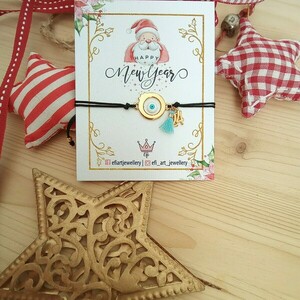 Βραχιόλι γούρι ρόδι με ματάκι - επιχρυσωμένα, κορδόνια, μάτι, χριστουγεννιάτικα δώρα, γούρια - 2