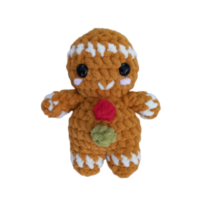 Πλεκτό κουκλάκι μπισκοτένιο ανθρωπάκι (Gingerbread man) μικρό 17 εκ. - λούτρινα, χριστούγεννα, χριστουγεννιάτικα δώρα - 4