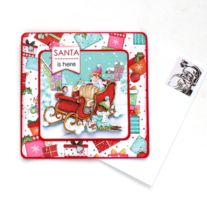 Χριστουγεννιάτικη 3d ευχετήρια τετράγωνη κάρτα "Santa is here" - χαρτί, 3d, ευχετήριες κάρτες