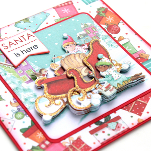 Χριστουγεννιάτικη 3d ευχετήρια τετράγωνη κάρτα "Santa is here" - χαρτί, ευχετήριες κάρτες - 3