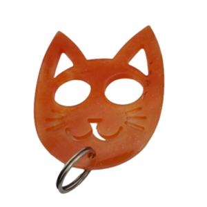 Μπρελόκ αυτοάμυνας γάτα από υγρό γυαλί σε μωβ χρώμα με γλίτερ 10cm χ 8cm - ρητίνη, προστασία