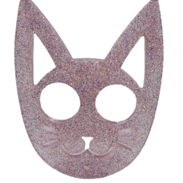 Μπρελόκ αυτοάμυνας γάτα από υγρό γυαλί σε ροζ χρώμα με γλίτερ - ρητίνη, γατούλα