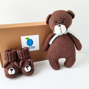 Πλεκτό αρκουδάκι αγκαλιάς- Oscar the Bear - λούτρινα, αρκουδάκι, amigurumi, δώρο γέννησης - 3