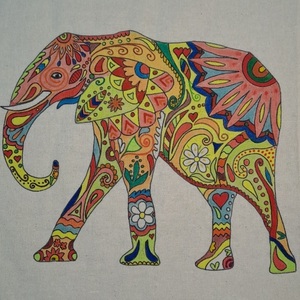 Βαμβακερή τσάντα με πολύχρωμο boho ελέφαντα - ύφασμα, βαμβάκι, ζωγραφισμένα στο χέρι, ώμου, πάνινες τσάντες - 2