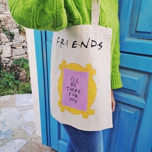 Βαμβακερή τσάντα FRIENDS διπλής όψεως - ύφασμα, βαμβάκι, ζωγραφισμένα στο χέρι, ώμου, πάνινες τσάντες - 3