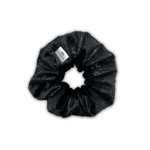 Shiny black scrunchie - ύφασμα, για τα μαλλιά, χριστούγεννα, λαστιχάκια μαλλιών