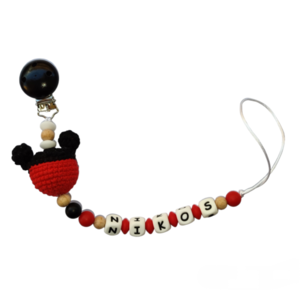 Κλιπ πιπίλας κόκκινο μαύρο Mickey με όνομα - personalised, δώρα για μωρά, κλιπ πιπίλας, προσωποποιημένα