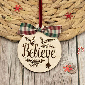 Χριστουγεννιάτικο ξύλινο στολίδι, believe - ξύλο, χριστουγεννιάτικα δώρα, στολίδια, μπάλες - 2