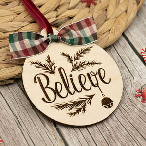 Χριστουγεννιάτικο ξύλινο στολίδι, believe - ξύλο, χριστουγεννιάτικα δώρα, στολίδια, μπάλες - 3