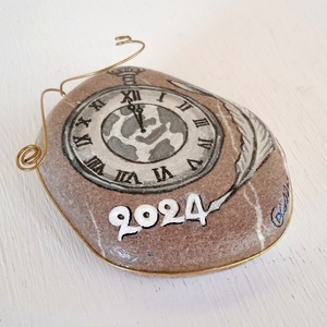 Διακοδμητική πέτρα ζωγραφισμένη με vintage ρολόι. - vintage, πέτρα, διακοσμητικά, προσωποποιημένα - 2